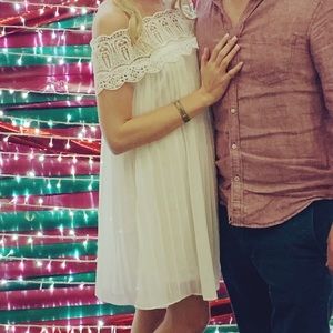 White pleated off the shoulder dress